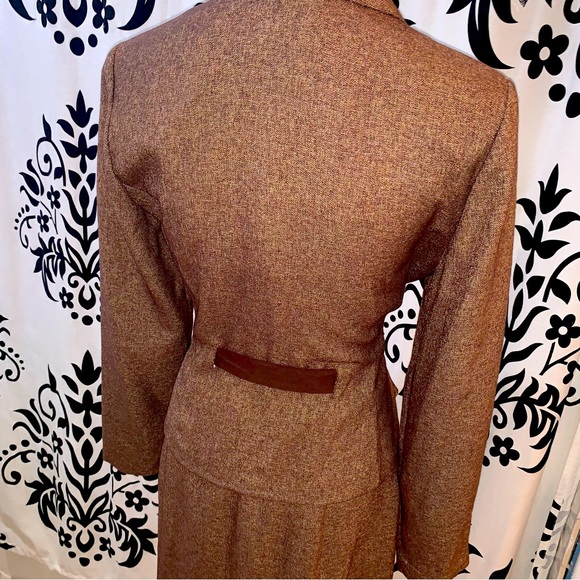 Sheri Martin Brown 3-Button Tie Front Jacket and Embroidered A-Line Skirt - Picture 4 of 10